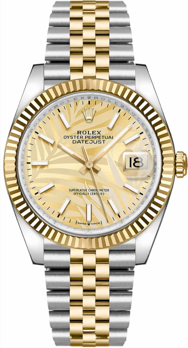 Rolex Datejust 36mm Steel and Yellow Gold  Fluted Palm Dial Jubilee Bracelet (Ref# 126233)