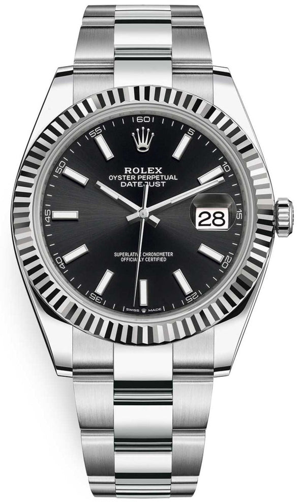 Rolex Datejust 41 Stainless Steel & White Gold - Black Index Dial - Fluted Bezel (Ref# 126334)