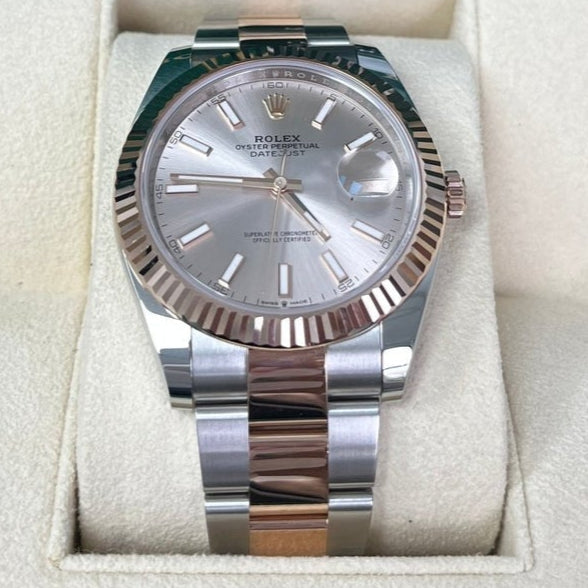 Rolex Datejust 41 Two-Tone Stainless Steel and Rose Gold / Sundust Index Dial / Fluted Bezel / Oyster Bracelet (Ref#126331)
