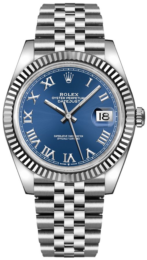 Rolex Datejust 41 White Gold & Steel - Blue Roman Dial - Fluted Bezel (Ref# 126334)