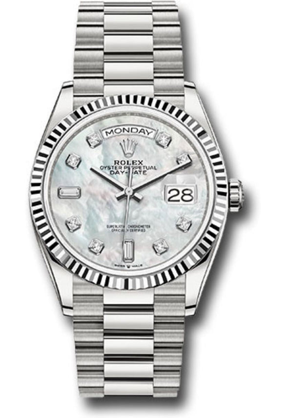 Rolex Day-Date 36 Fluted Bezel Mother-of-Pearl Diamond Dial President Bracelet 128239